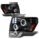 2009-2014 Ford F-150 LED Halo Projector Headlights - Black Housing