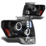 2009-2014 Ford F-150 LED Halo Projector Headlights - Black Housing