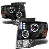 2009-2014 Ford F-150 LED Halo Projector Headlights - Black Housing