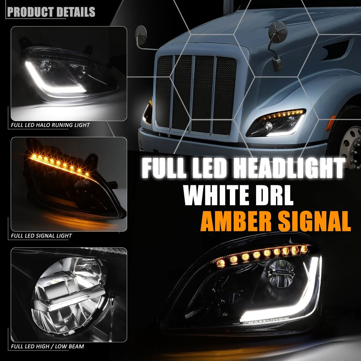 13-20 Peterbilt 579 / 11-18 Peterbilt 587 Black Headlights