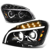 08-17 Freightliner Cascadia LED Halo Projector Headlights Black