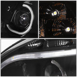 08-17 Freightliner Cascadia LED Halo Projector Headlights Black
