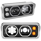 2018-2023 Volvo VNL/VNR White Halo Ring Headlights - Black