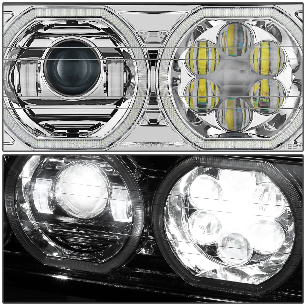 2018-2023 Volvo VNL/VNR White Halo Ring Chrome Headlights