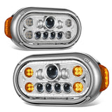 1967-1987 Peterbilt 359 LED Halo Ring Dual Projector Headlights Chrome