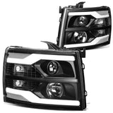 07-17 Chevrolet Silverado LED DRL Dual LED Headlights Black Housing
