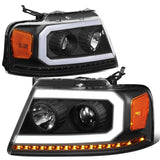 2004-2008 Ford F-150 LED DRL Projector Headlights Black Housing