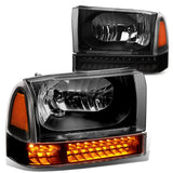 99-04 Ford F-250/F-350/Excursion LED DRL Headlights Black/Amber