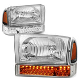 99-04 Ford F-250/F-350 LED DRL Headlights Chrome Housing Amber Corner