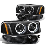 01-07 GMC Sierra/Yukon Denali LED Halo Projector Headlights Black