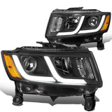 14-16 Jeep Grand Cherokee Projector Headlights Black Housing Amber