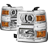 14-16 Chevrolet Silverado LED Projector Headlights Chrome/Amber