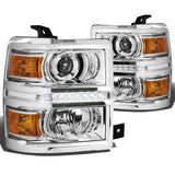 14-16 Chevrolet Silverado LED Projector Headlights Chrome/Amber