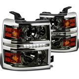 14-16 Chevrolet Silverado LED Projector Headlights Smoke Housing