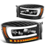 06-09 Dodge Ram LED DRL Projector Headlights Black/Amber
