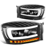 06-09 Dodge Ram LED DRL Projector Headlights Black Housing Clear Corner