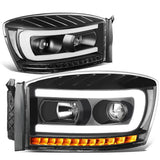 06-09 Dodge Ram LED DRL Projector Headlights Black Housing Clear Corner