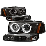 99-07 GMC Sierra Yukon LED Dual Halo Projector Headlights Smoke
