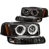 99-07 GMC Sierra Yukon LED Dual Halo Projector Headlights Smoke
