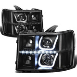 2007-2013 GMC Sierra LED U-Bar Halo Projector Headlights Black
