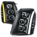 07-14 Cadillac Escalade Projector Headlights Black Housing Clear Corner