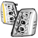 07-14 Cadillac Escalade Projector Headlights Chrome Housing Clear Corner