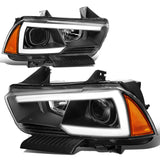 11-14 Dodge Charger LED DRL Projector Headlights - Black Housing