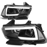 2011-2014 Dodge Charger LED DRL Projector Headlights - Black Housing