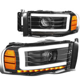 2002-2005 Dodge Ram LED DRL Projector Headlights Black Housing