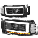 02-05 Dodge Ram LED DRL Projector Headlights Black Housing Clear Corner