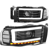 02-05 Dodge Ram LED DRL Projector Headlights Black Housing Clear Corner