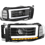 02-05 Dodge Ram LED DRL Projector Headlights Black Housing Clear Corner