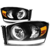 06-09 Dodge Ram LED DRL Black Housing Headlights H13 Bulb