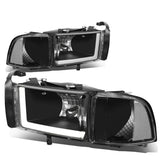 94-02 Dodge Ram LED DRL Headlights - Black Housing Clear Corner