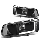 94-02 Dodge Ram LED DRL Headlights - Black Housing Clear Corner