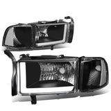 94-02 Dodge Ram LED DRL Headlights - Black Housing Clear Corner