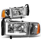 94-02 Dodge Ram LED DRL Headlights Chrome Housing Amber Corner