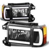 87-91 Ford Bronco F-150 F-250 F-350 LED DRL Headlights Black Housing