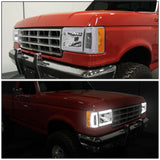 87-91 Ford Bronco F-150 F-250 F-350 LED DRL Chrome Headlights