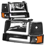 92-96 Ford F-150 F-250 F-350 Bronco Dual LED DRL Headlights Black