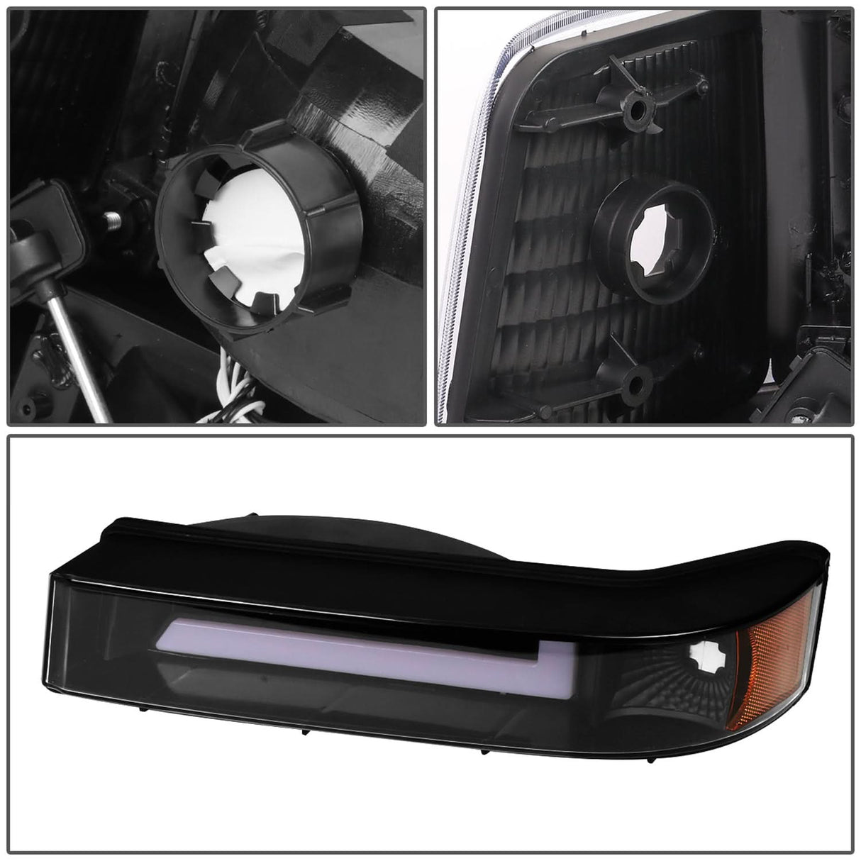 92-96 Ford F-150 F-250 F-350 Bronco Dual LED DRL Headlights Black