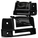 92-96 Ford F-150 F-250 F-350 Bronco Dual LED DRL Headlights Black