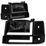 92-96 Ford F-150 F-250 F-350 Bronco Dual LED DRL Headlights Black