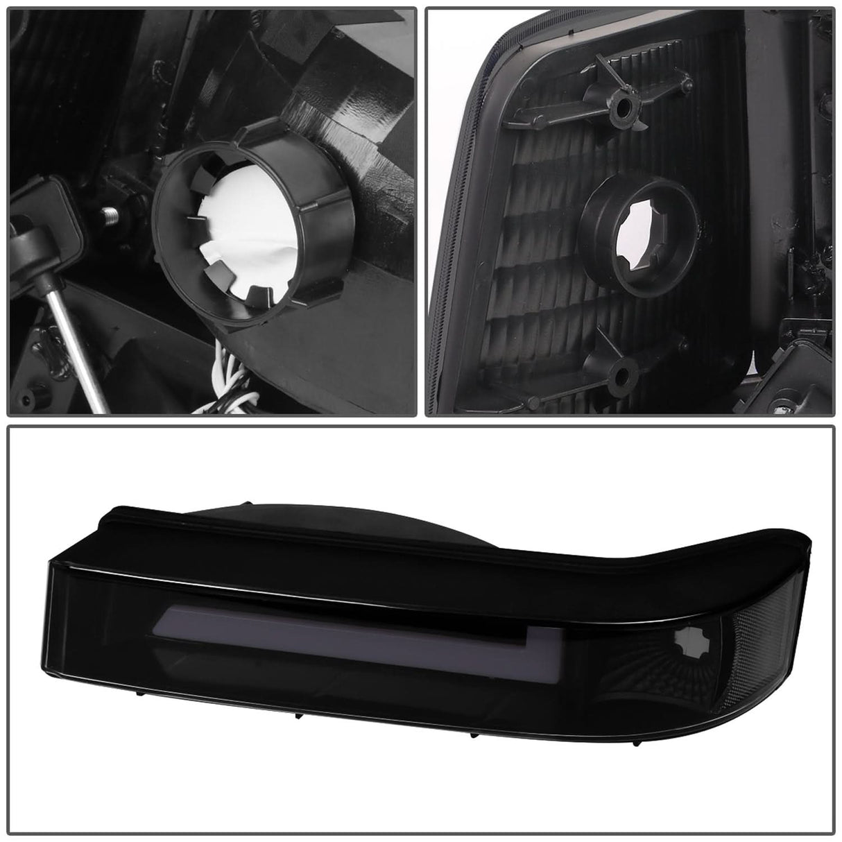 92-96 Ford F-150 F-250 F-350 Bronco Dual LED DRL Headlights Black