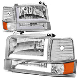 92-96 Ford F-150 F-250 F-350 Bronco Dual LED DRL Headlights Chrome