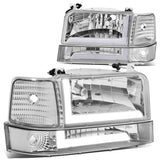 92-96 Ford F-150 F-250 F-350 Bronco Dual LED DRL Headlights Chrome