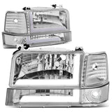 92-96 Ford F-150 F-250 F-350 Bronco Dual LED DRL Headlights Chrome
