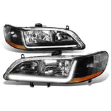 98-02 Honda Accord LED DRL Headlights - Black Housing / Amber Corner