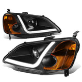 01-03 Honda Civic LED DRL Projector Headlights Black Housing