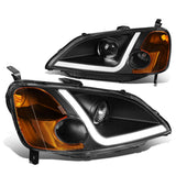 01-03 Honda Civic LED DRL Projector Headlights Black Housing